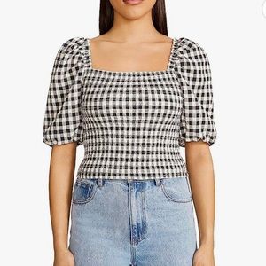 NWT BB Dakota by Steve Madden The Keys to the Gingham Top black smock sz Medium